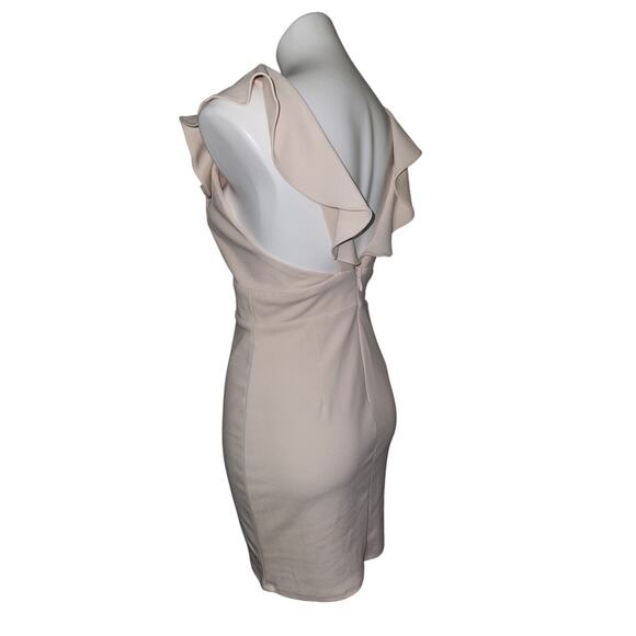 LuLus Vneck soft blush pink M ruffle sleeve form fitting cocktail dress - Picture 4 of 6